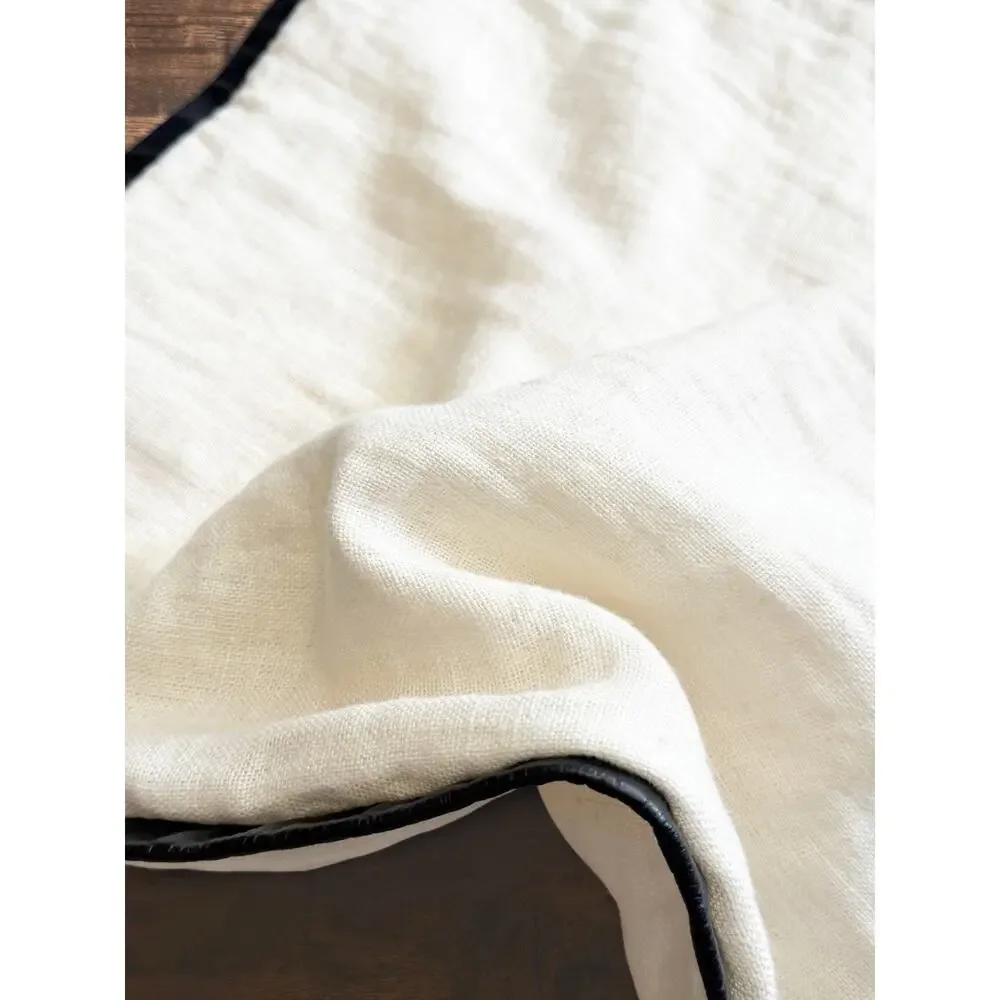CB2 Kara Mann Tuxedo Throw Pillow Cover 20x20 White Linen Black Leather Trim